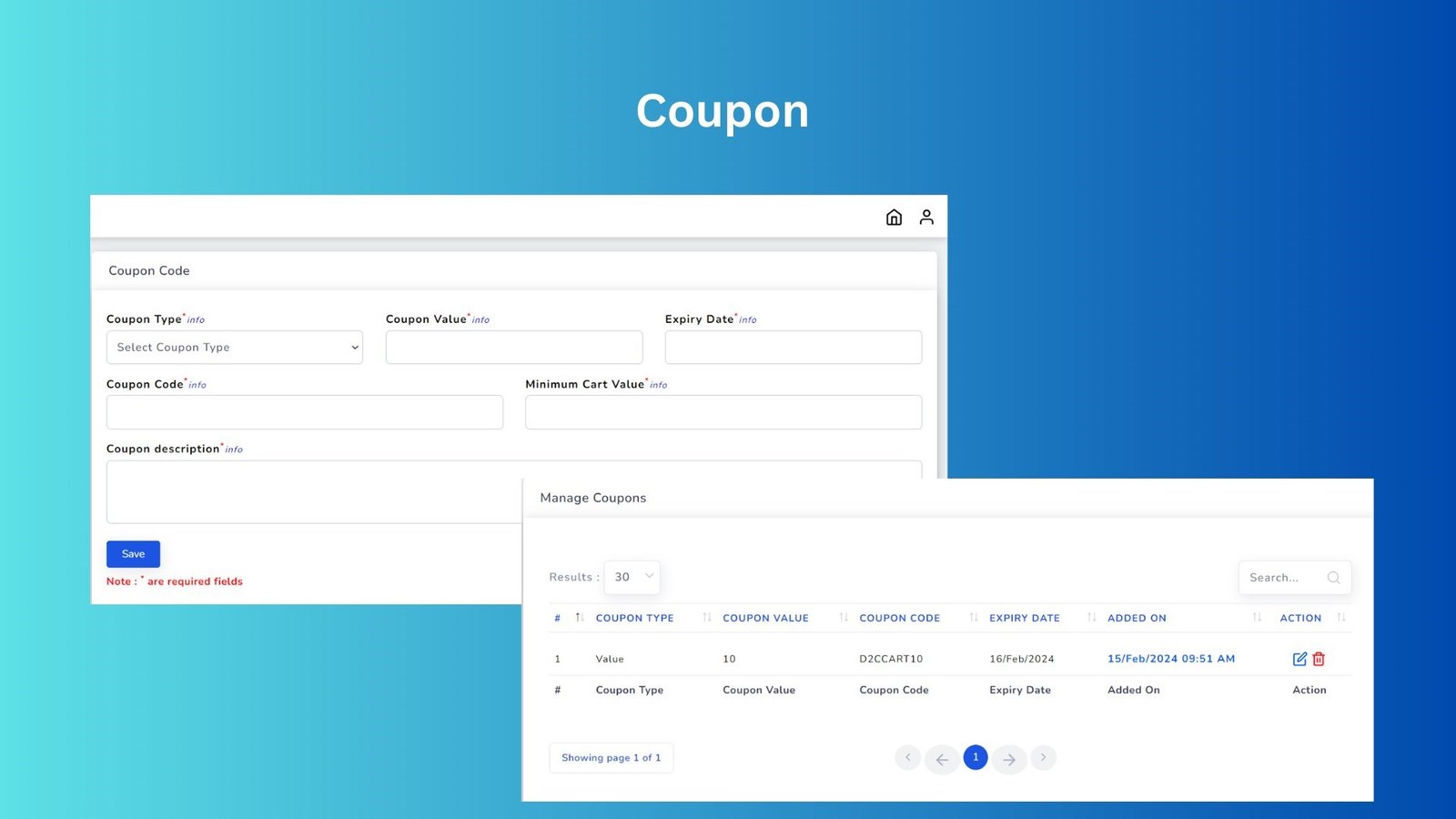 Incorporated a feature for managing coupons based on the overall cart value, allowing users to create, edit, delete, and apply discounts to their purchases according to predefined thresholds.
