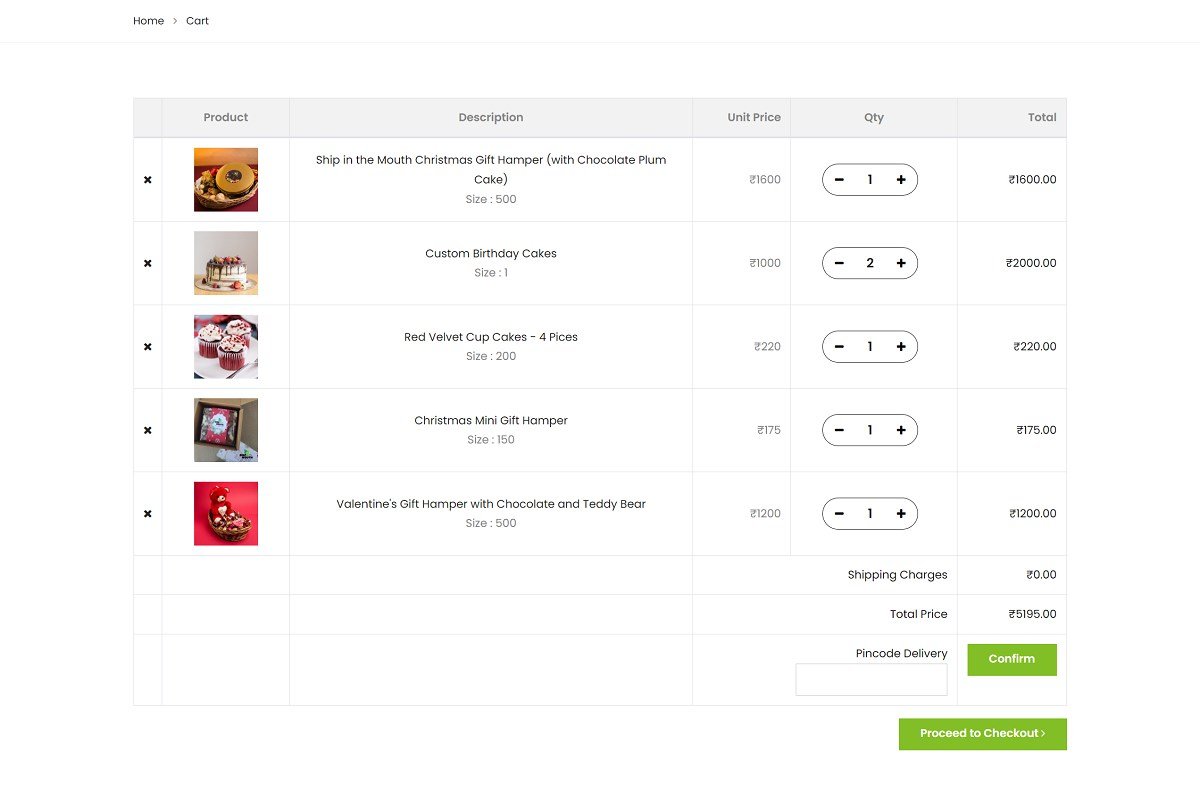 Cart page