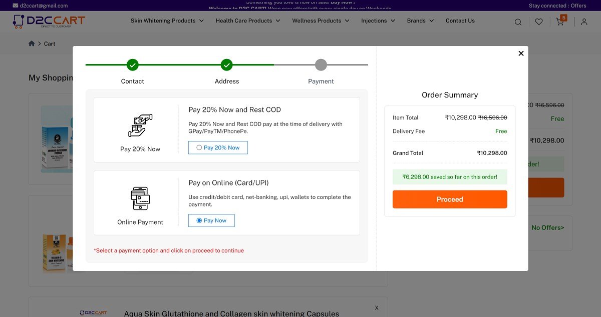 Checkout process with payment 