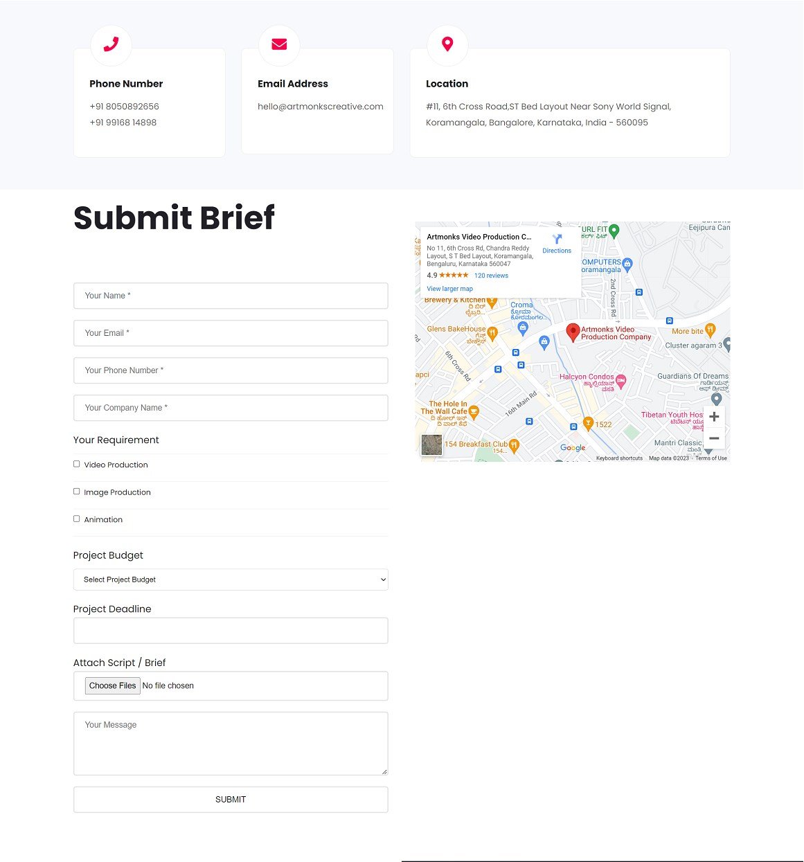 Contact us page