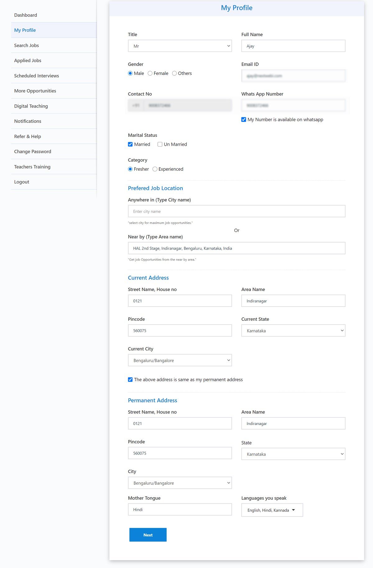 Teachers Profile & Dashboard with Features Links